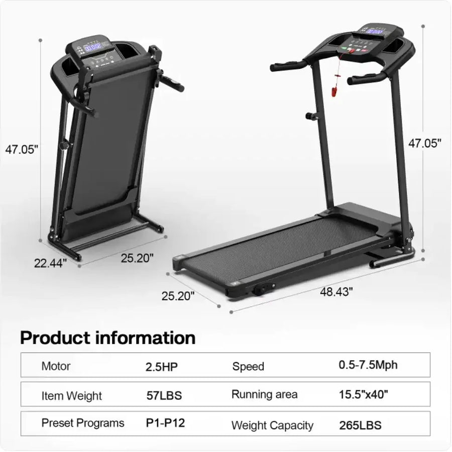 Black foldable treadmill with digital display and adjustable handlebars