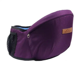 Purple atego baby carrier with black mesh side pocket and zipper closure.