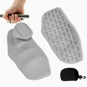 Gray silicone grip cover for golf clubs, featuring a textured surface with oval indentations and an ergonomic design.