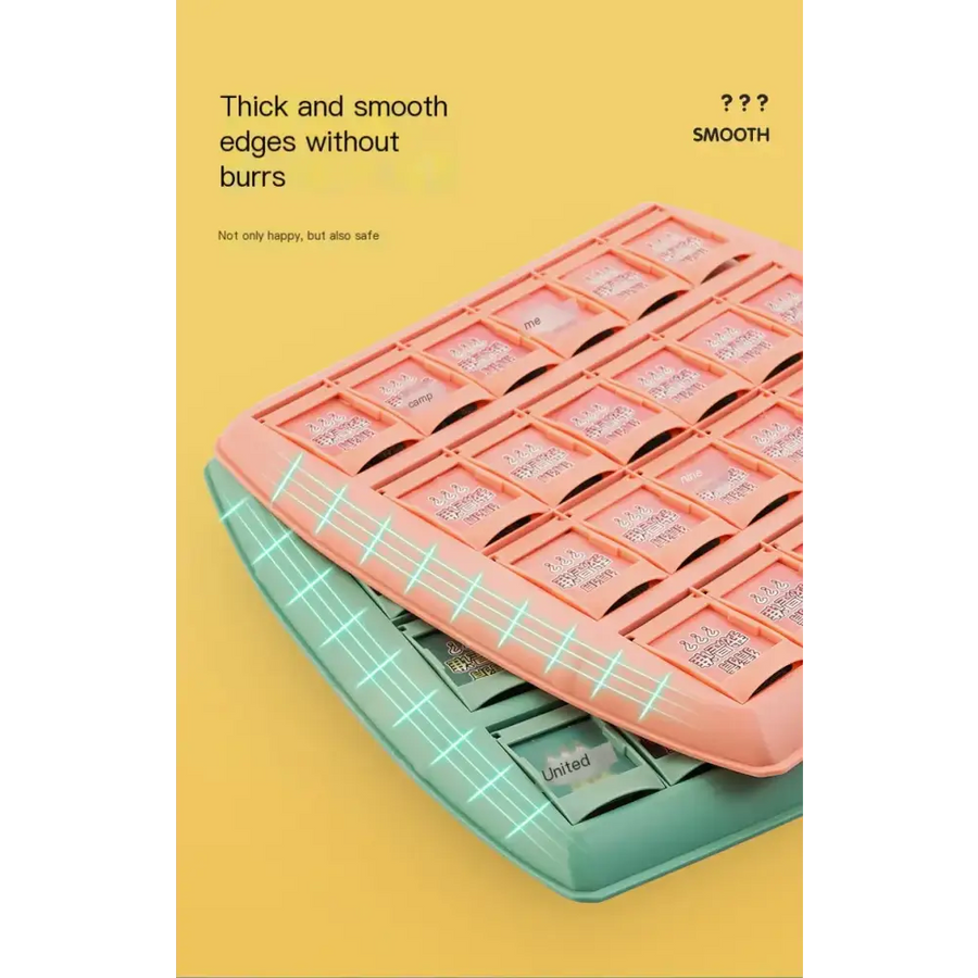 Pink and teal plastic pill organizer with smooth, rounded edges.