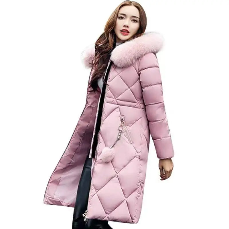 Hooded Mid-Length Cotton Coat with Fur Collar
