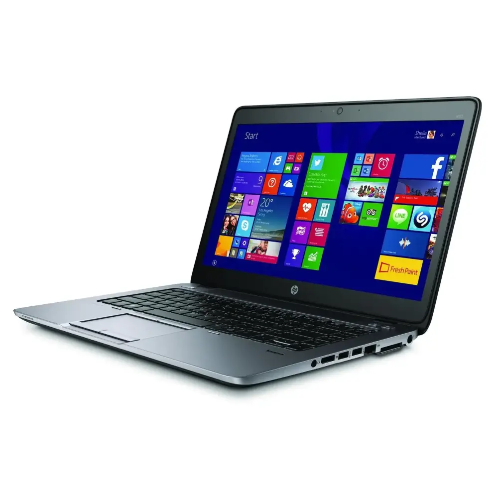 Silver hp laptop with a sleek, metallic finish and black keyboard.