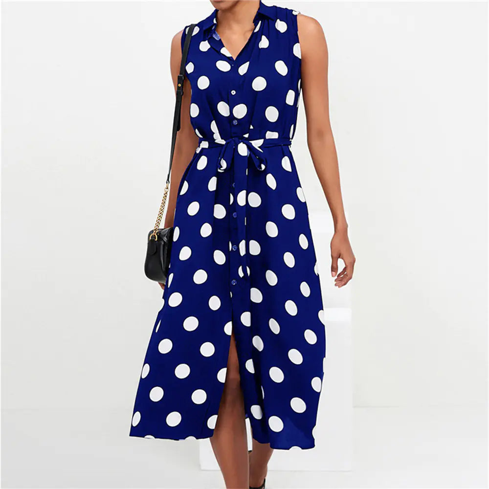 Polka Dot High Waist Chiffon Dress - Joomcy