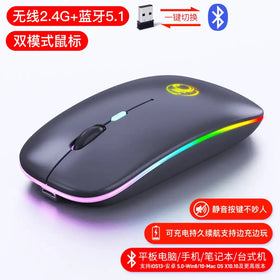 Black wireless mouse with rgb lighting and a yellow logo