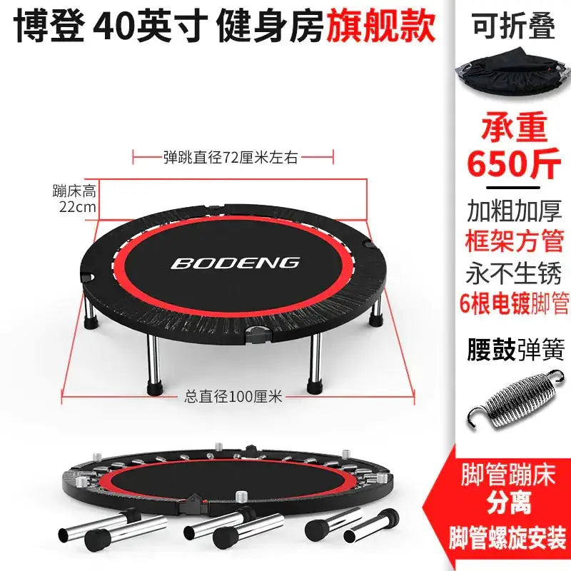 Black and red bodeng 40-inch foldable trampoline with a sturdy steel frame.