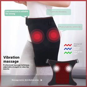 Black fabric hip massage belt with red illuminated circular pads for vibration therapy.