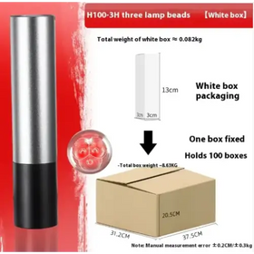 Silver and black cylindrical led lamp with three red light-emitting beads.