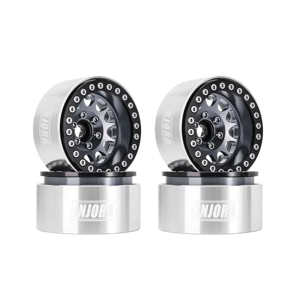 Black and silver anjord rc truck wheels with a detailed spoke design.