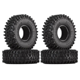 Black rubber off-road tires with aggressive tread patterns and ’super slick’ branding.