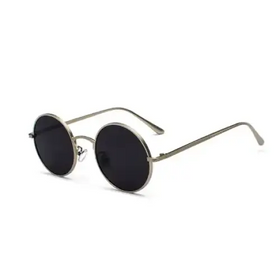 Round black-tinted lenses framed in a sleek, metallic silver-toned circular metal frame.