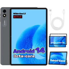Gray tablet with a sleek, modern design featuring dual rear cameras and an ai camera label on the side.