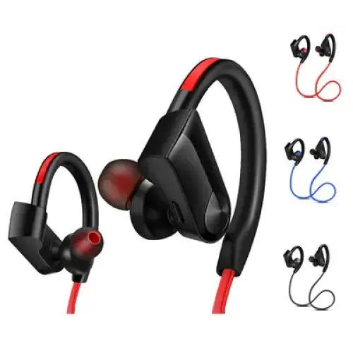 Black and red sport earphones with a sleek, ergonomic design.