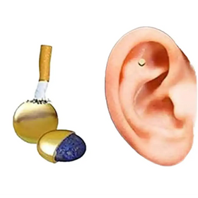 Gold and blue lapis lazuli ear cuff with a cigarette-shaped charm