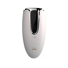 White and silver marasil lux+ facial device with a sleek, oval-shaped design featuring a black display screen.