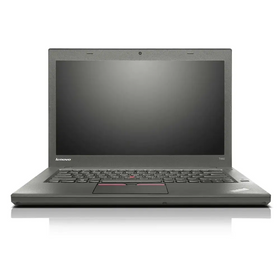 Black lenovo thinkpad t450 laptop with a matte finish and red trackpoint.