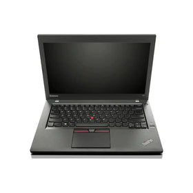 Black lenovo thinkpad laptop with a red trackpoint and silver accents.