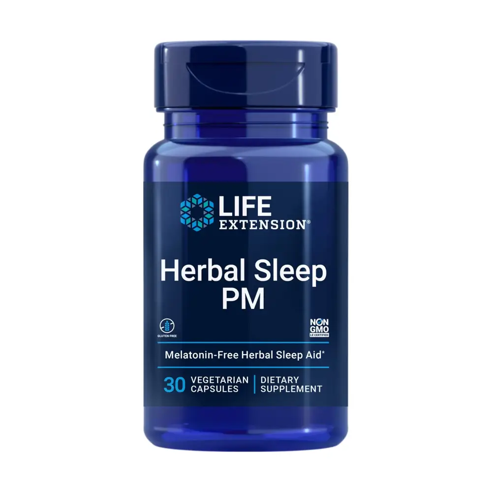 Life Extension Herbal Sleep PM – Natural Sleep Supplement Without Melatonin - with Lemon Balm Honokiol & Chamomile Extracts for Healthy Sleep - Non-GMO Gluten-Free - 30 Vegetarian Capsules
