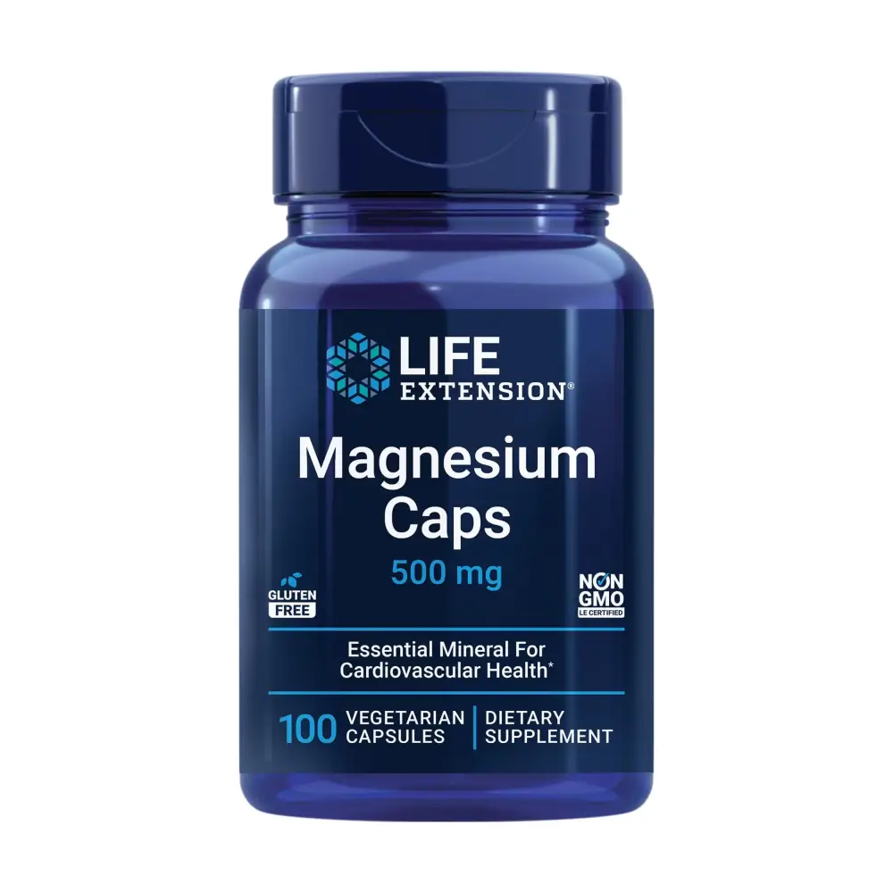 Life Extension Magnesium Caps 500 mg magnesium oxide citrate succinate heart health healthy bones metabolism support 100 vegetarian capsules
