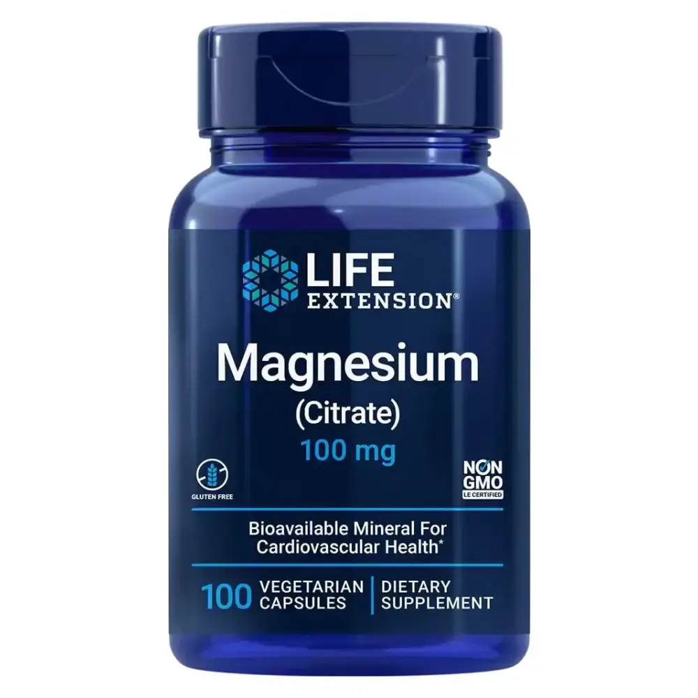 Life Extension Magnesium (Citrate) 100 mg – Magnesium Supplement For Men and Women - For Heart and Bone Health Immune System Support - Gluten-Free Non-GMO - 100 Vegetarian Capsules