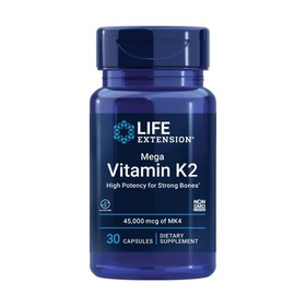 Life Extension Mega Vitamin K2 High Potency for Strong Bones clinically Studied 45 mg K2 Dosage Promotes Healthy Bone Density Gluten-Free Non-GMO 30 Capsules