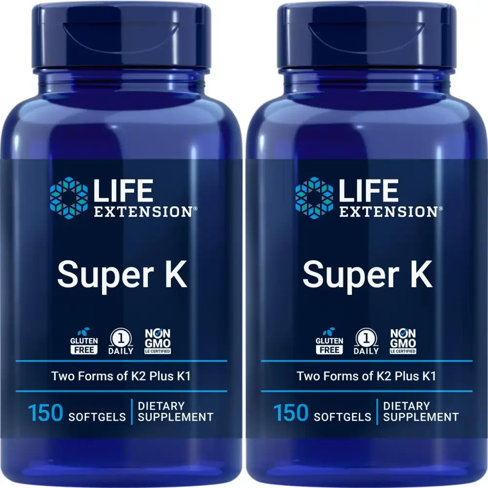 Life Extension Super K 150 Softgels (Pack of 2) with Vitamin K1 and K2 Supplement