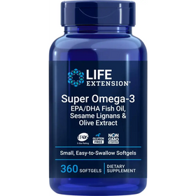 Life Extension Super Omega-3 360 Softgels Easy to Swallow EPA/DHA Omega3 Fish Oil Sesame Lignans & Olive Extract