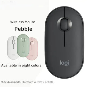 Black logitech pebble wireless mouse with a sleek, minimalist design and smooth matte finish.