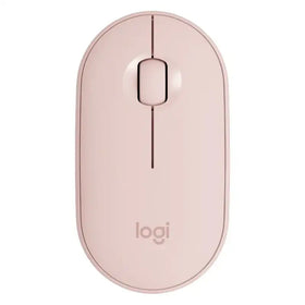 A sleek, matte pink wireless mouse with a minimalist design and the logitech logo subtly embossed on its surface.