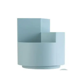 Light blue geometric desk organizer with tiered compartments and a circular base