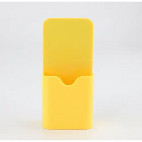 Bright yellow plastic business card holder with a simple rectangular design and rounded edges.
