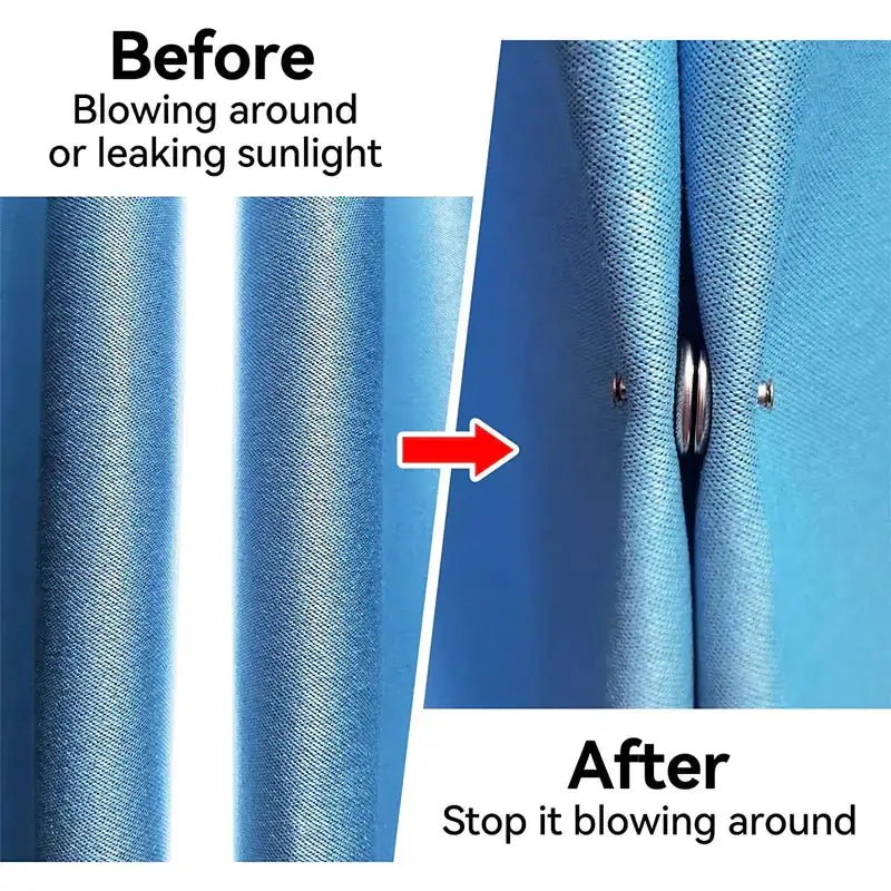 Blue textured curtain with magnetic closure system