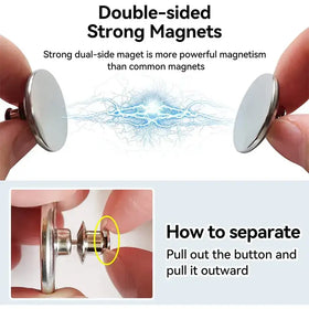 Silver double-sided strong magnets with a metallic finish and magnetic button design.
