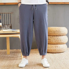 Men's Cotton Linen Wide-Leg Chinese Style Pants
