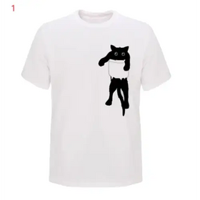Men's Cotton T-Shirt with Cat Print Short Sleeves