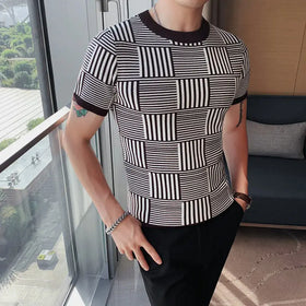Men's Knit Short Sleeve T-Shirt - Slim Fit Round Neck