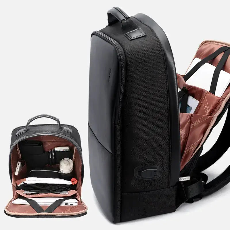 Men's Leather Anti-Theft USB Charging Backpack