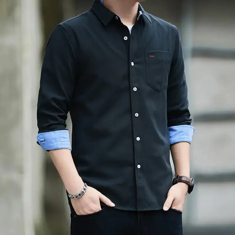 Men's Long Sleeve Cotton Shirt - Slim Fit Casual Top