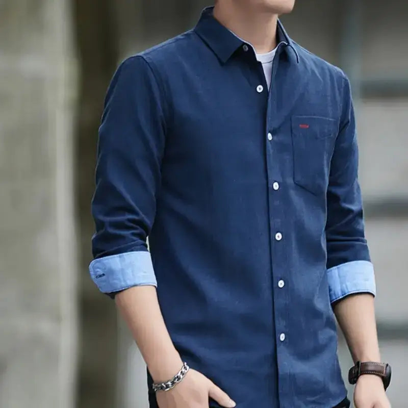 Men's Long Sleeve Cotton Shirt - Slim Fit Casual Top