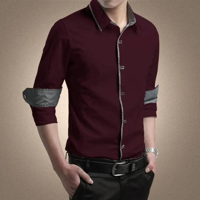 Men's Long Sleeve Slim Fit Cotton Shirt for Business Casual