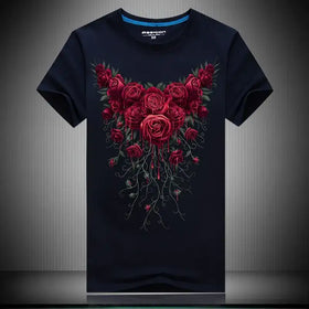 Men's Short Sleeve Cotton T-Shirt with Rose Print