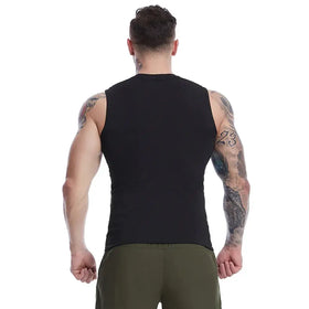 Black sleeveless athletic top with a fitted, form-fitting design.
