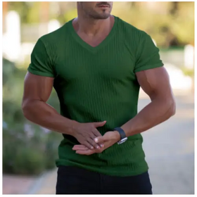 Men's Summer Athletic Slim Fit V-Neck T-Shirt with Logo