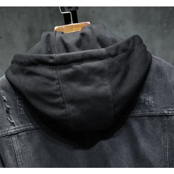 Men's Thick Fleece-Lined Denim Jacket with Hood