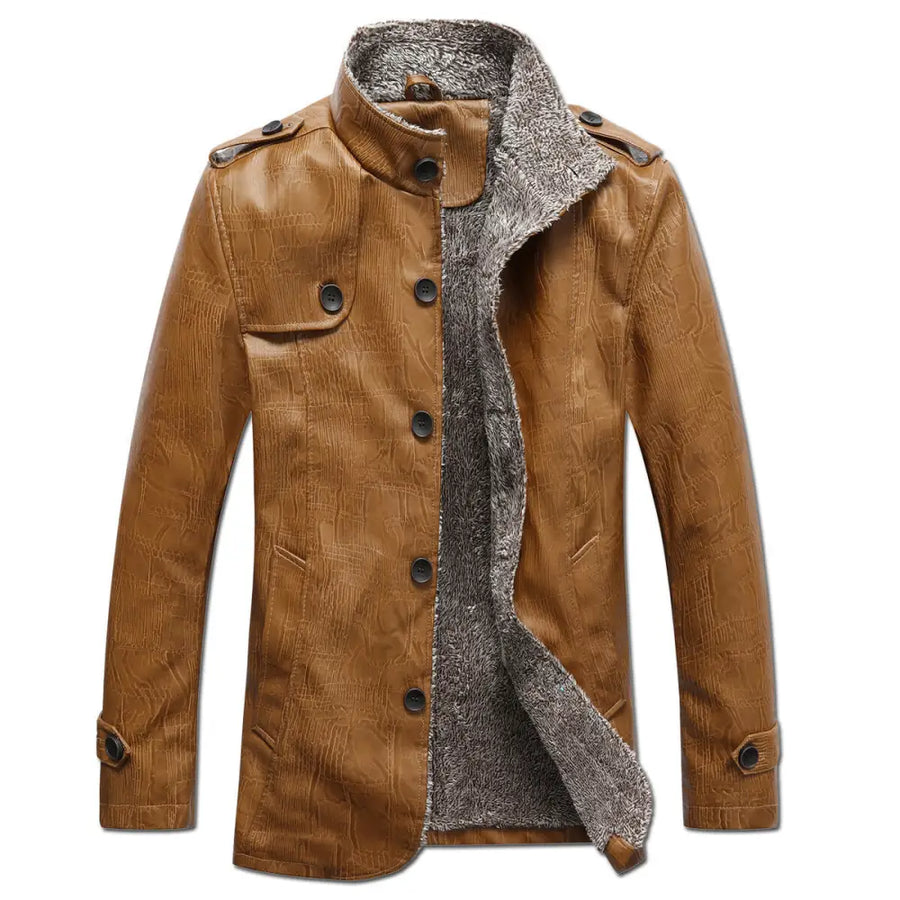Men's Thick Fleece-Lined Faux Leather Jacket (Plus Size)