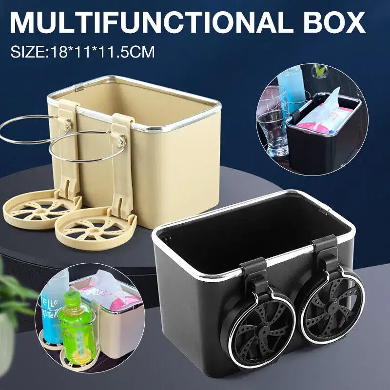 Multifunctional Car Organizer with Lid and Cup Holder