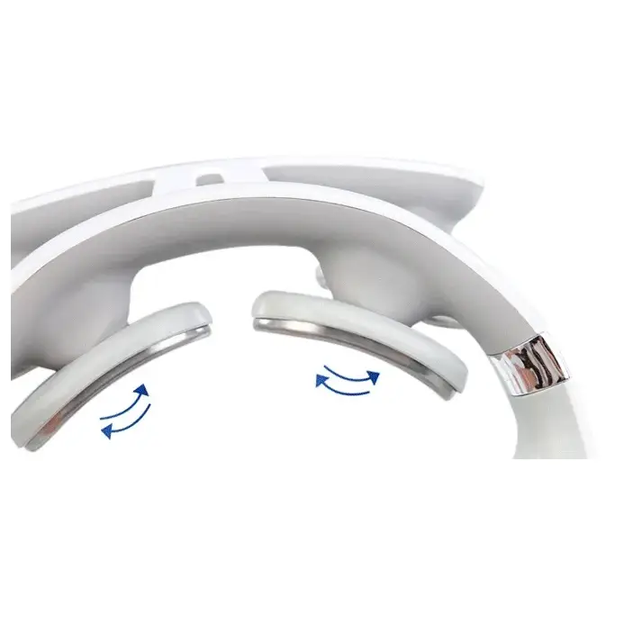 White plastic neck massager with silver metallic accents and curved, adjustable massage pads.