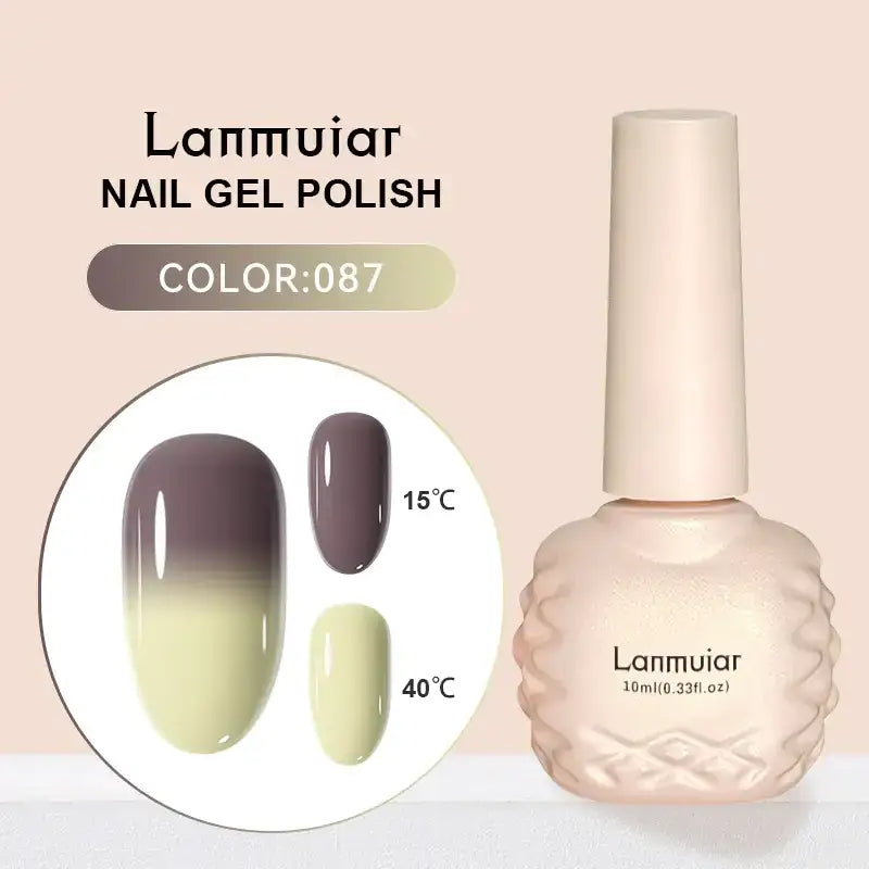 Lanmuiar nail gel polish in a 10ml bottle with an ornate, textured base and matching cap.