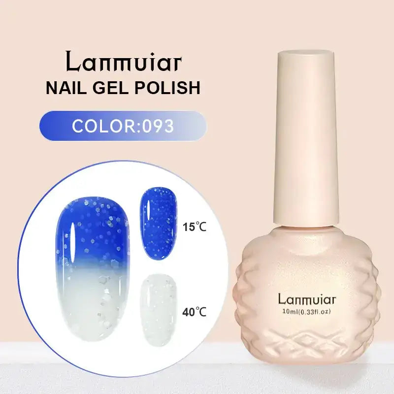Lanmuiar brand nail gel polish in a 10ml bottle with an off-white, textured body and matching cap.