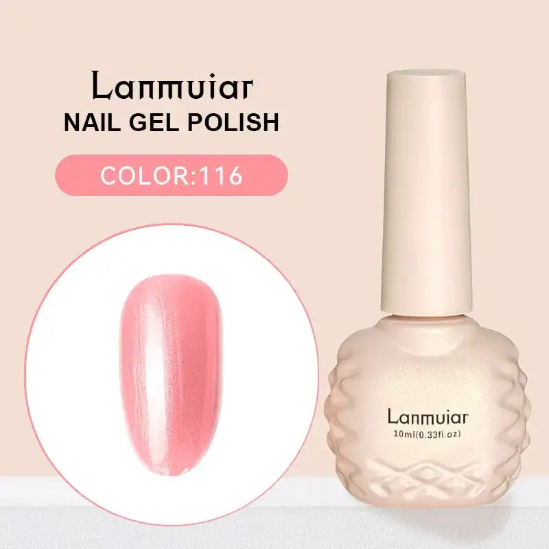 Lanmuiar nail gel polish in a 10ml bottle with an embossed textured body and matching cap, featuring color #116—a soft pink shade.