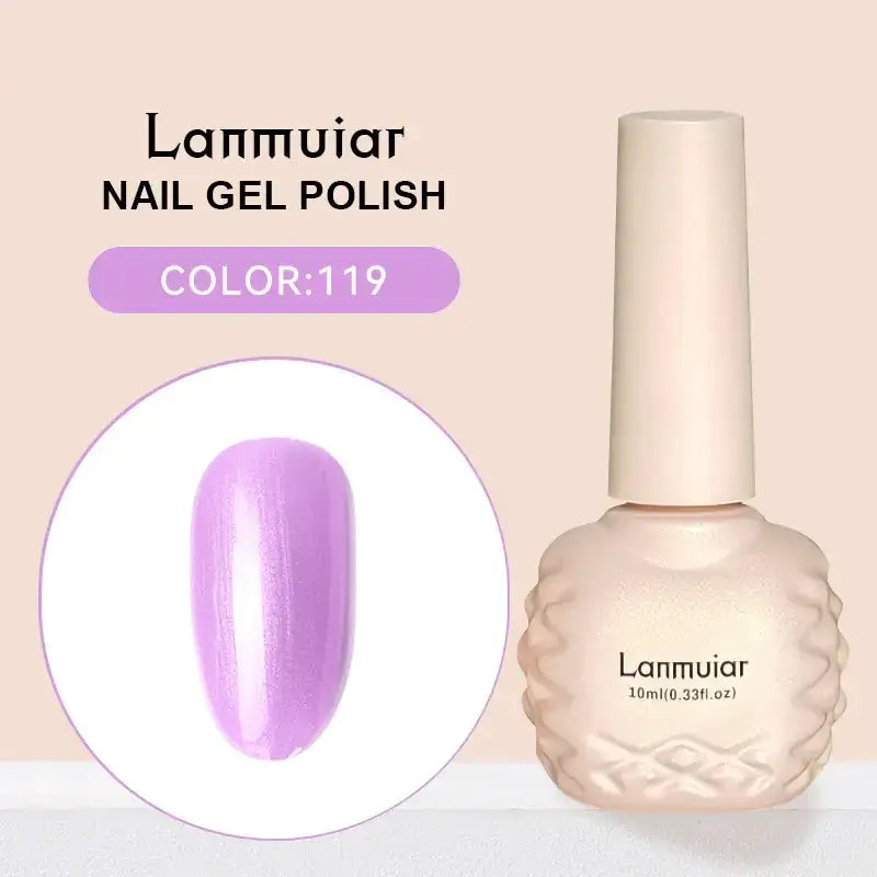Lanmuiair nail gel polish in a 10ml bottle with an off-white, textured body and matching cap.